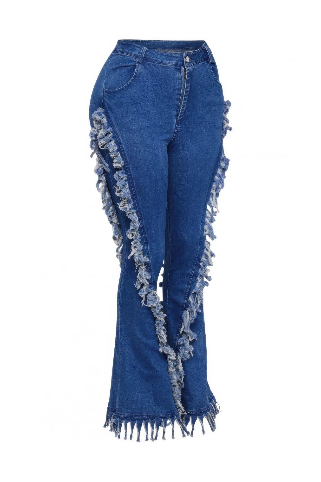 Distressed Fringe Denim Flared Pant - Couture Envy