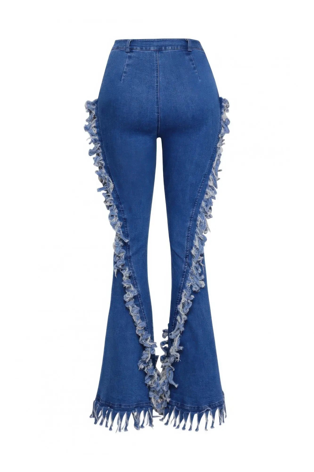 Distressed Fringe Denim Flared Pant - Couture Envy