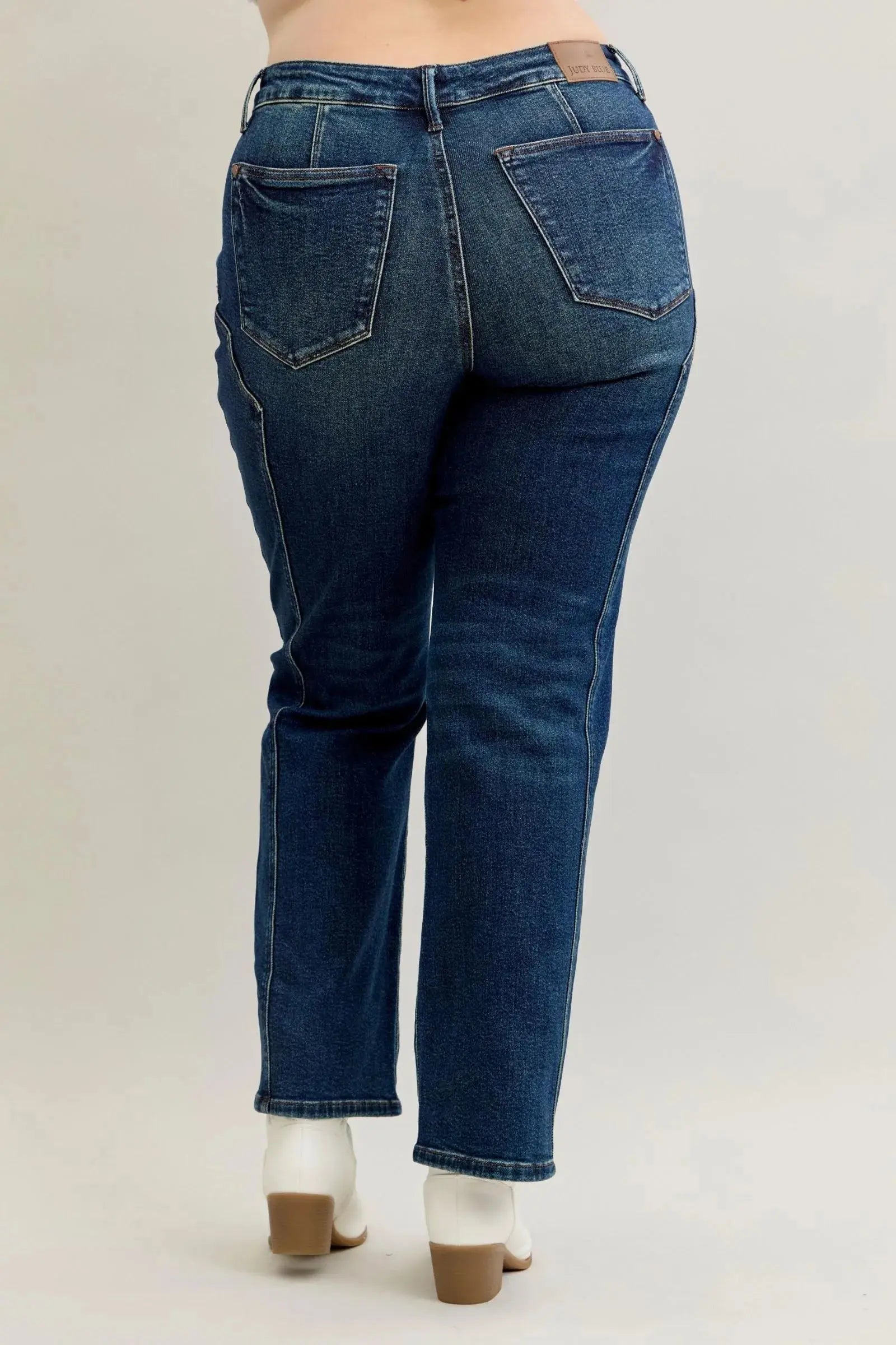 Judy Blue seam detail jeans back view on model