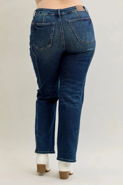 Judy Blue seam detail jeans back view on model