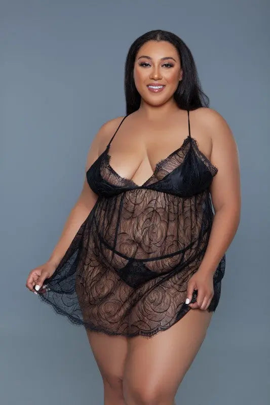 Plus size floral lace babydoll set