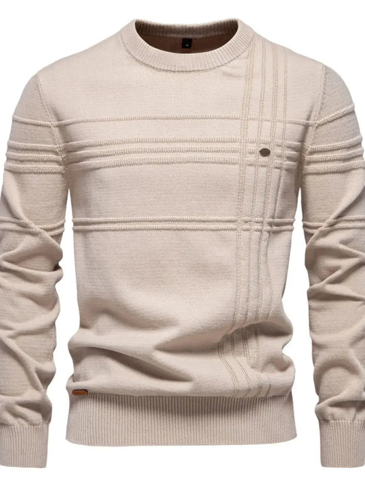 Men’s Round Neck Striped Sweater in Dust Storm