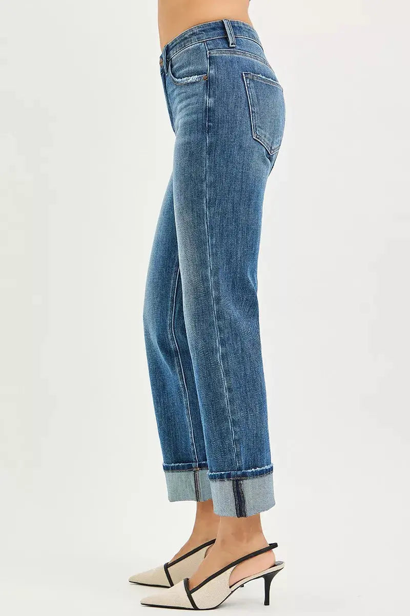 Side view of High-rise slouchy jeans for women