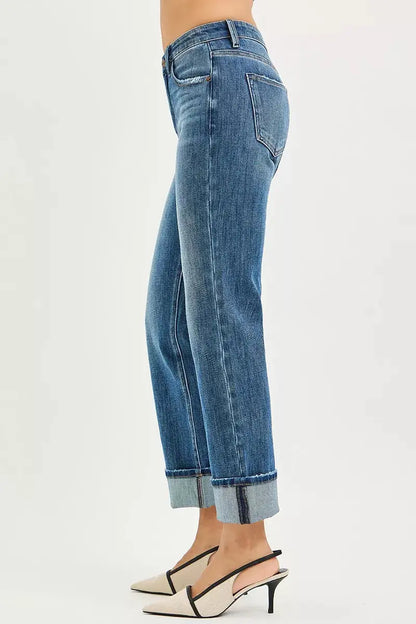 Side view of High-rise slouchy jeans for women