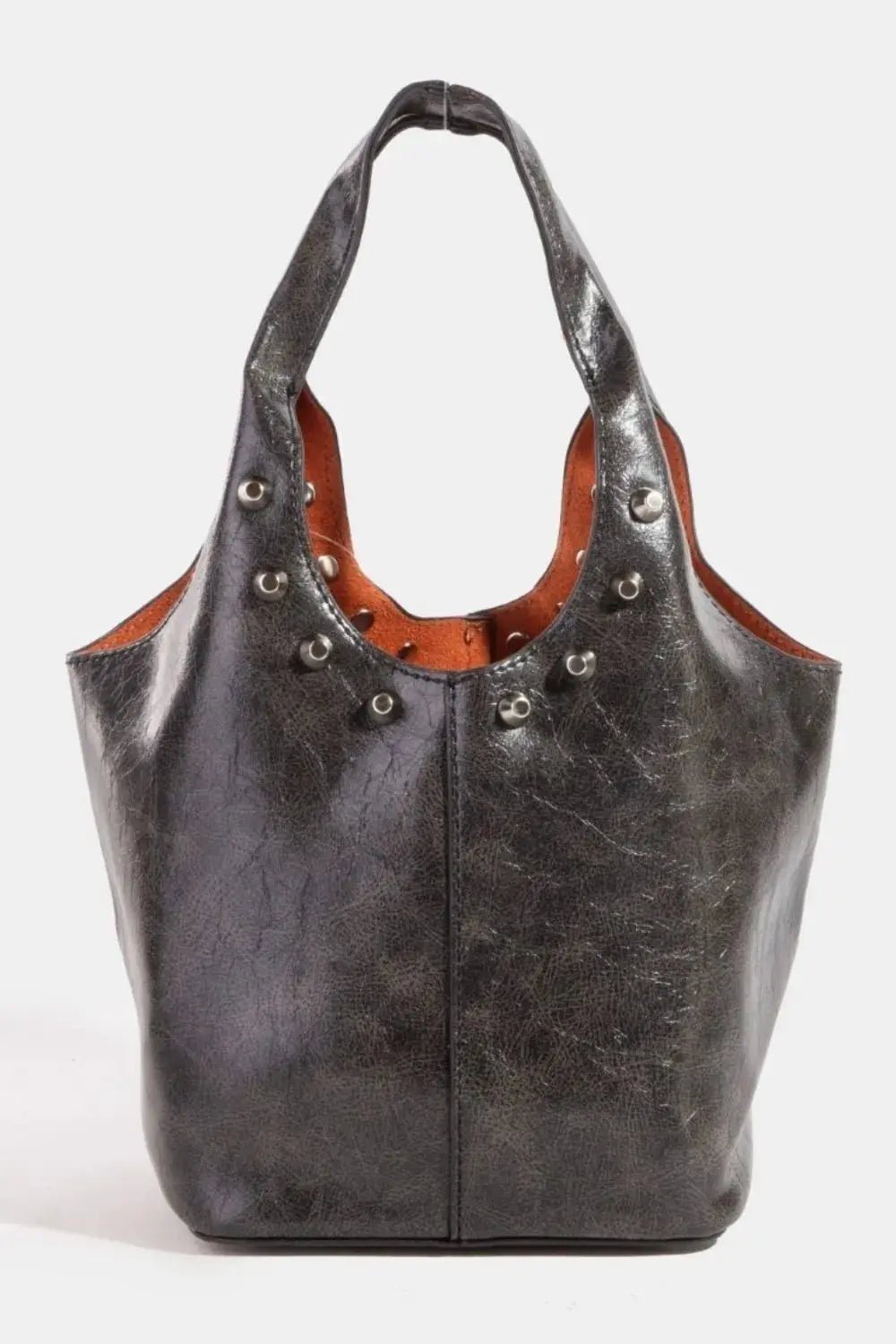 Fame Weathered Faux Leather And Studs Bucket Bag - Couture Envy