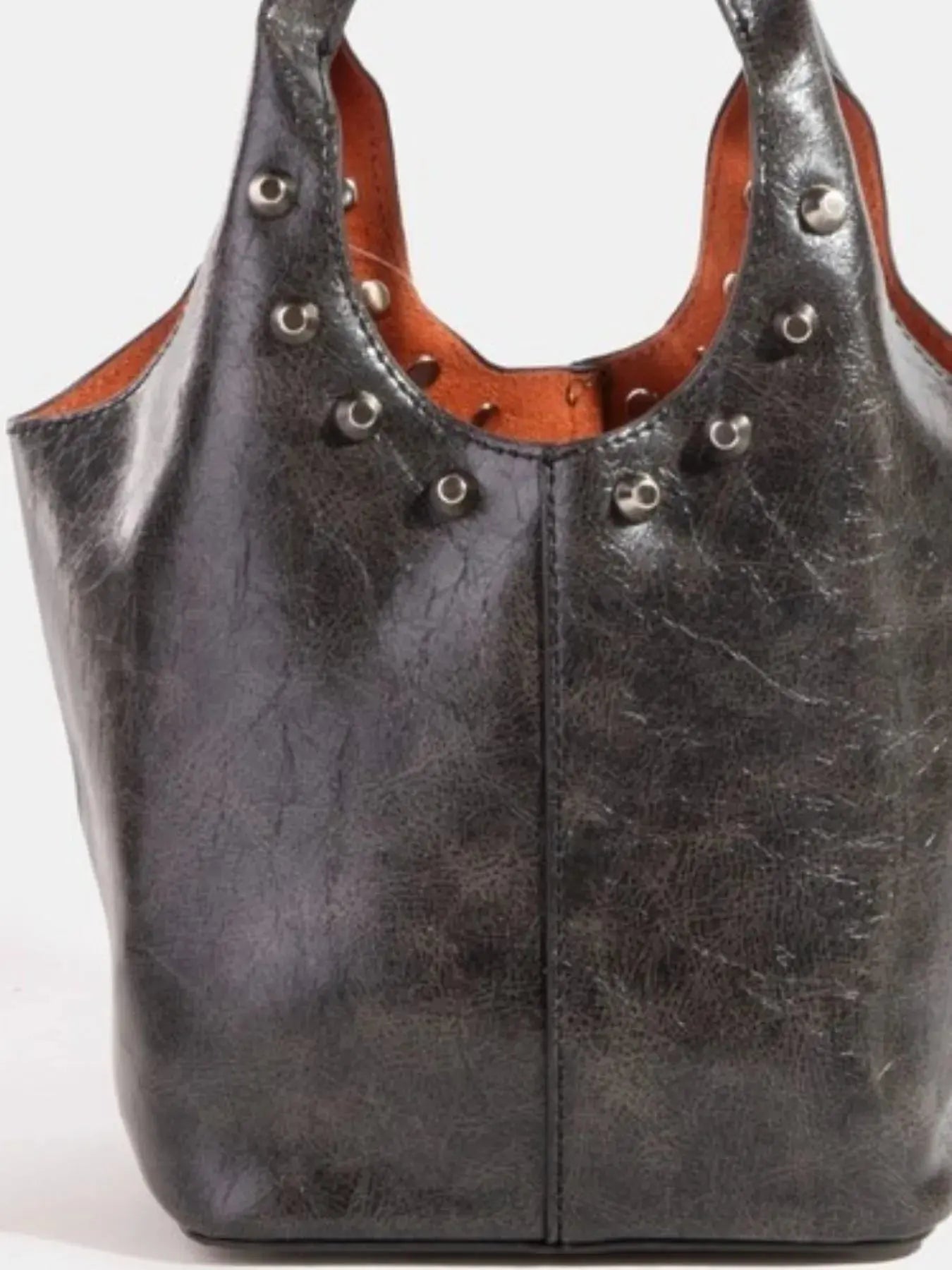 Fame Weathered Faux Leather And Studs Bucket Bag - Couture Envy