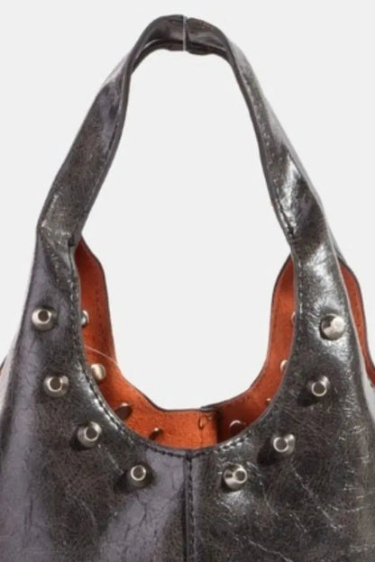 Fame Weathered Faux Leather And Studs Bucket Bag - Couture Envy