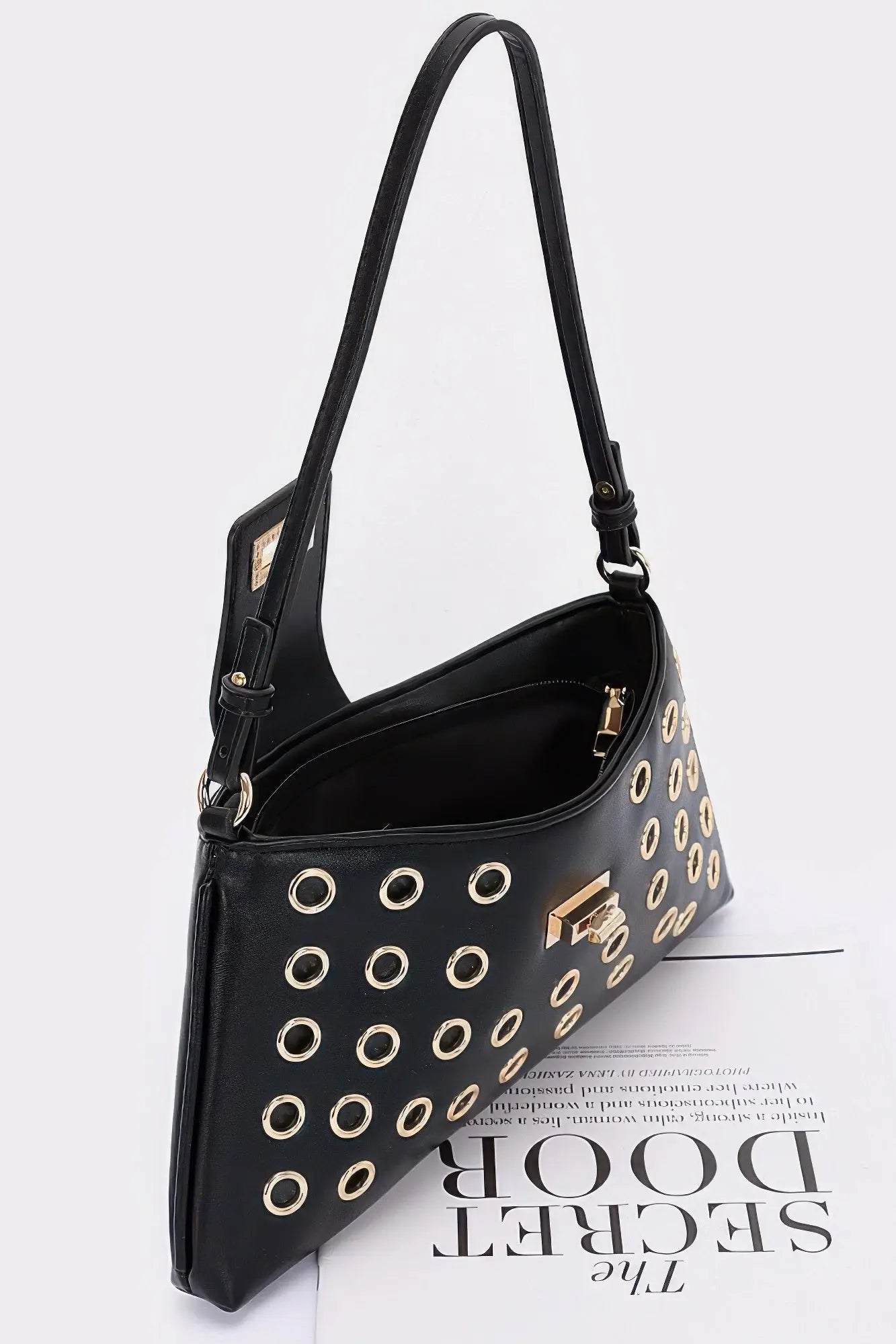 Faux Leather Eyelet Studded Shoulder Bag - Couture Envy