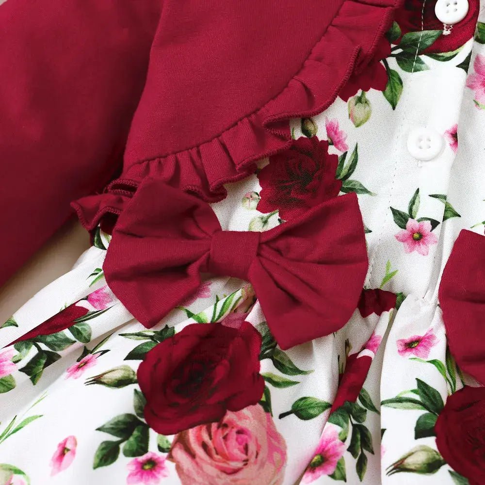 Frill Floral Round Neck Flounce Sleeve Dress - Couture Envy