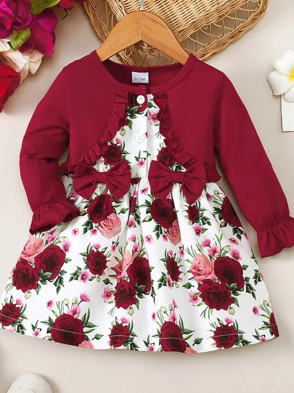 Frill Floral Round Neck Flounce Sleeve Dress - Couture Envy