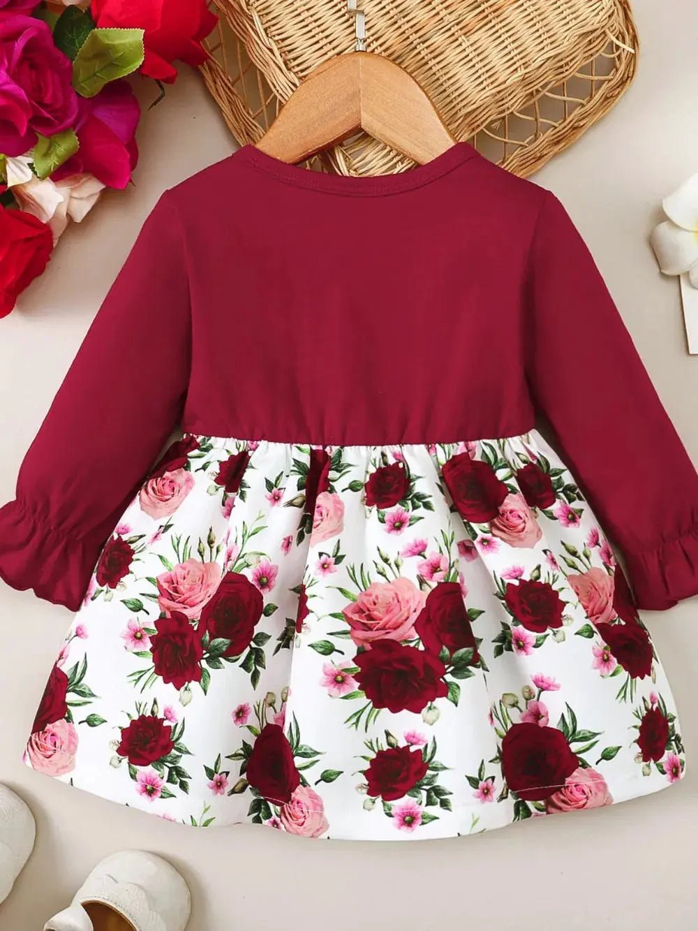 Frill Floral Round Neck Flounce Sleeve Dress - Couture Envy