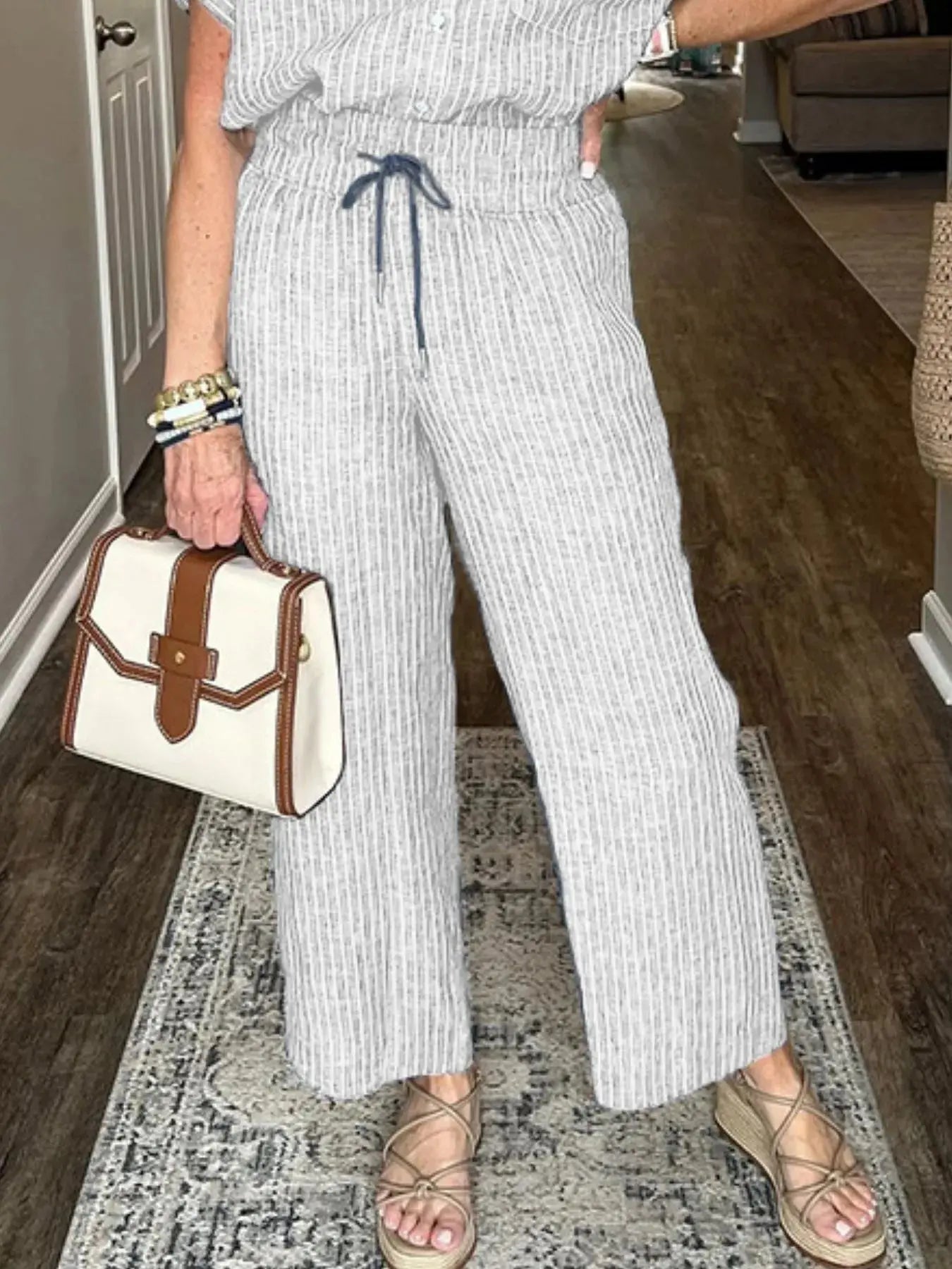 Full Size Button - Up Shirt and Wide - Leg Pants Set Plus Size - Couture Envy