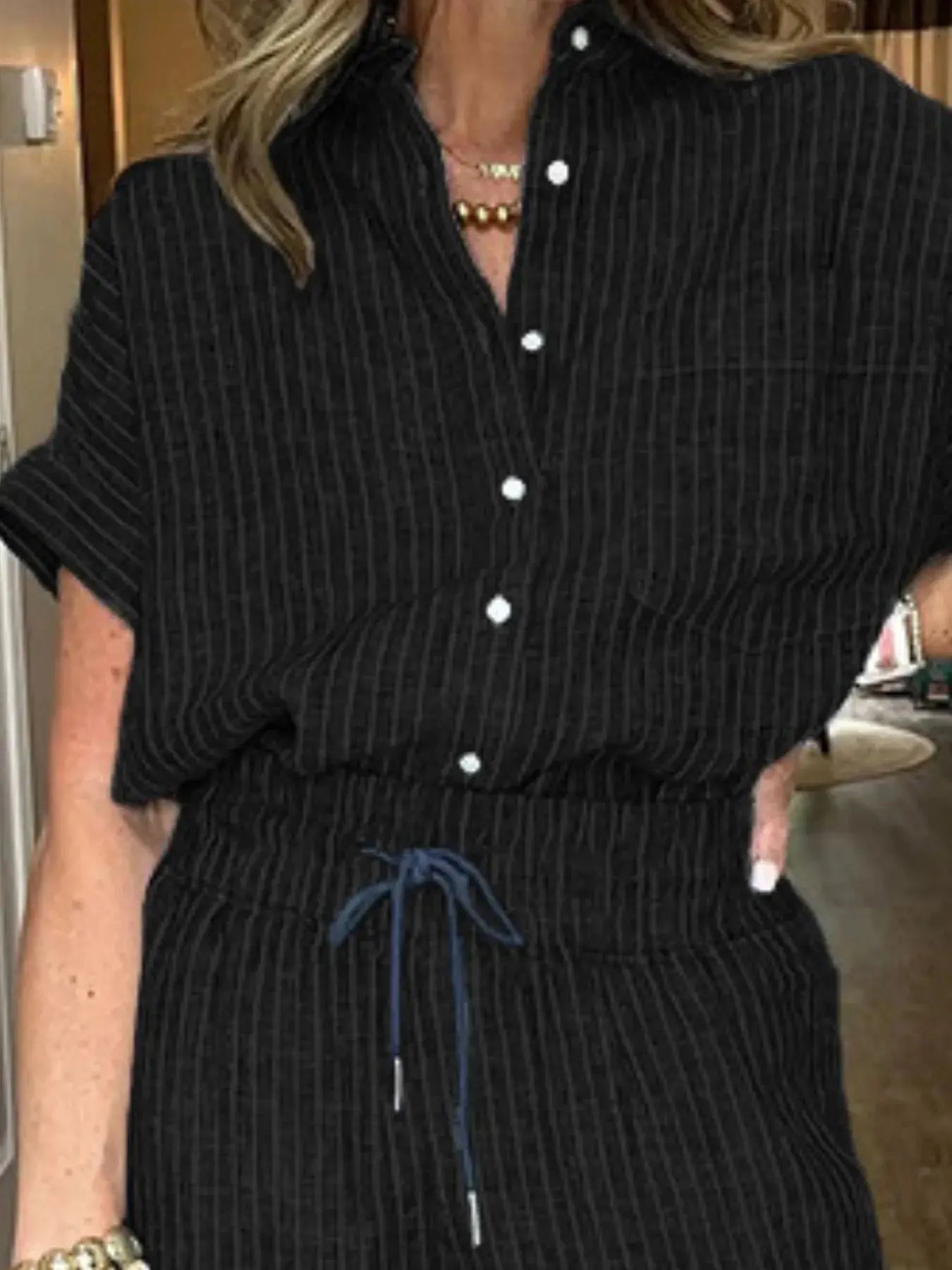 Full Size Button - Up Shirt and Wide - Leg Pants Set Plus Size - Couture Envy