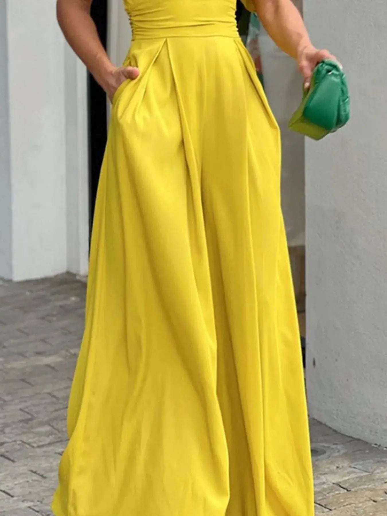 Full Size Cutout V - Neck Puff Sleeve Jumpsuit Plus Size - Couture Envy
