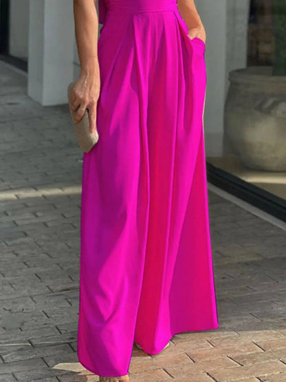 Full Size Cutout V - Neck Puff Sleeve Jumpsuit Plus Size - Couture Envy