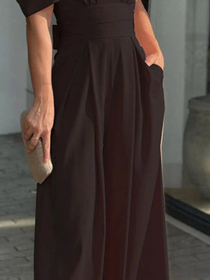 Full Size Cutout V - Neck Puff Sleeve Jumpsuit Plus Size - Couture Envy