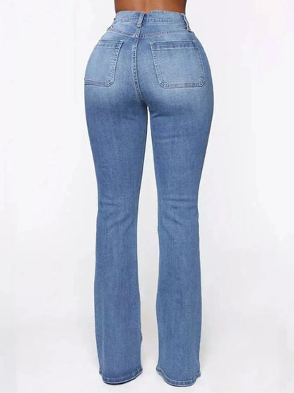 Full Size High Waisted Button - Fly Flare Jeans Plus Size - Couture Envy