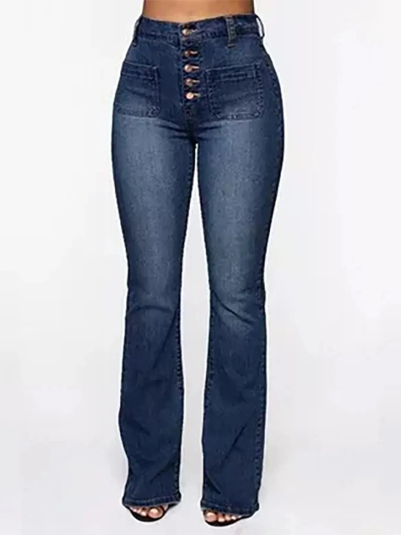 Full Size High Waisted Button - Fly Flare Jeans Plus Size - Couture Envy