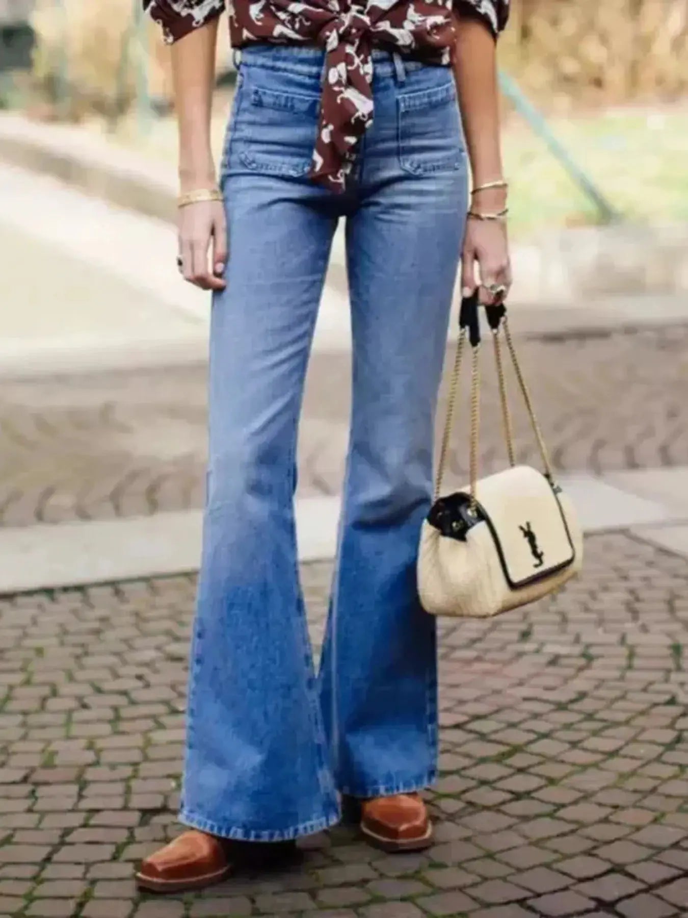 Full Size High Waisted Button - Fly Flare Jeans Plus Size - Couture Envy
