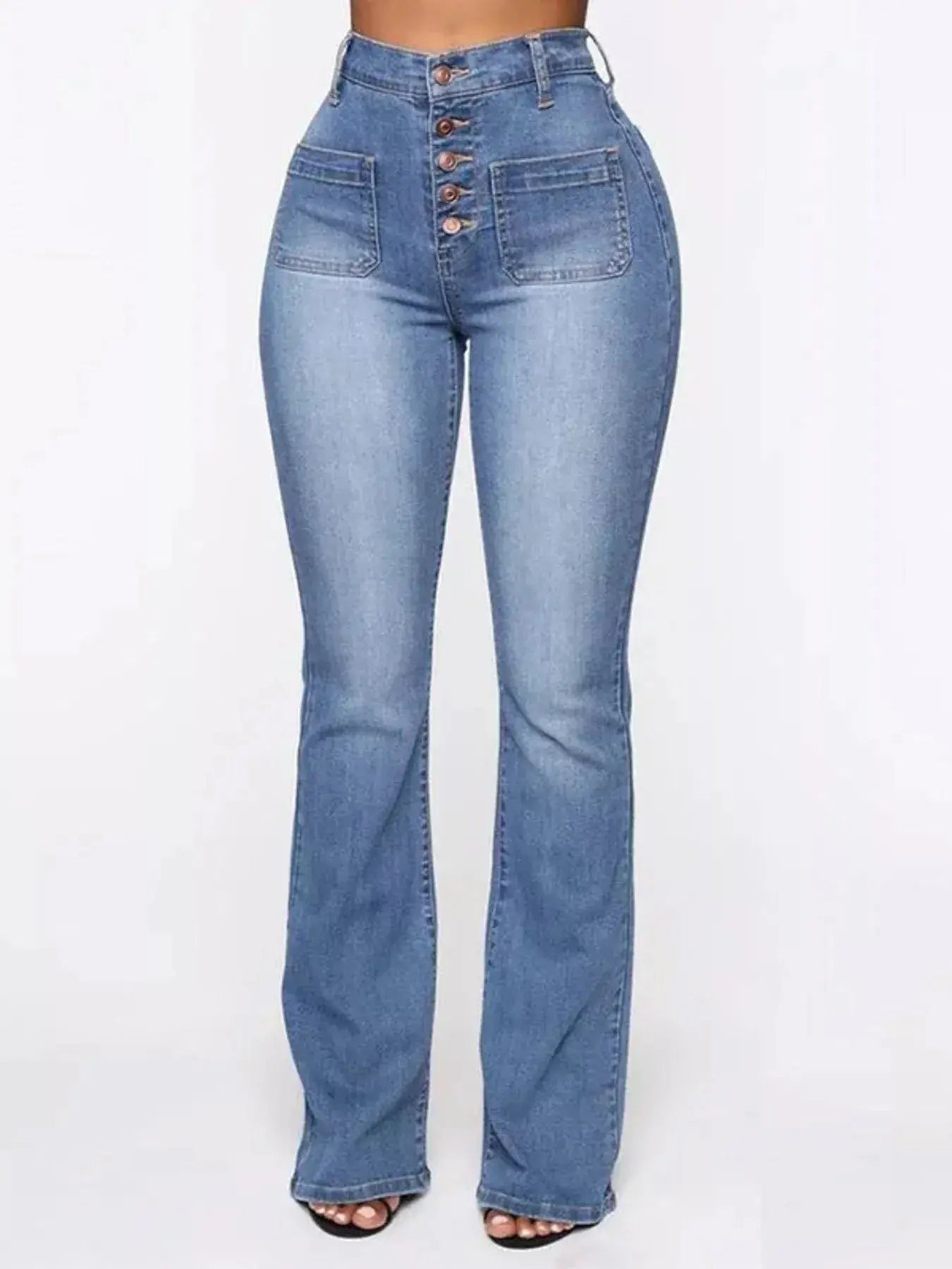 Full Size High Waisted Button - Fly Flare Jeans Plus Size - Couture Envy