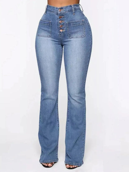 Full Size High Waisted Button - Fly Flare Jeans Plus Size - Couture Envy