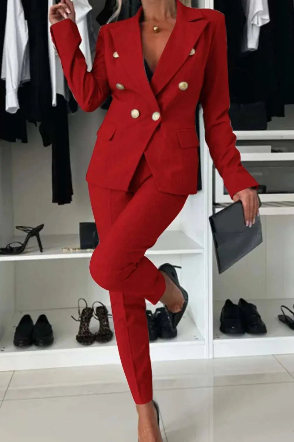 Full Size Lapel Collar Long Sleeve Blazer and Pants Set Plus Size - Couture Envy