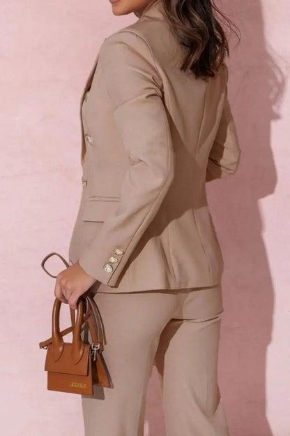 Full Size Lapel Collar Long Sleeve Blazer and Pants Set Plus Size - Couture Envy