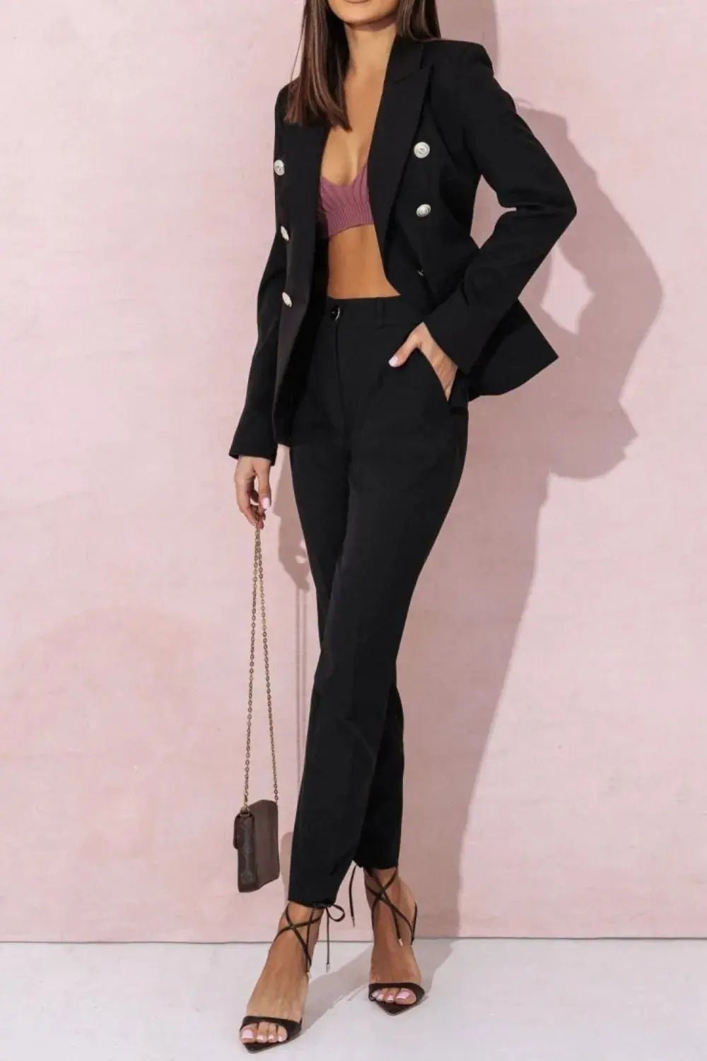 Full Size Lapel Collar Long Sleeve Blazer and Pants Set Plus Size - Couture Envy
