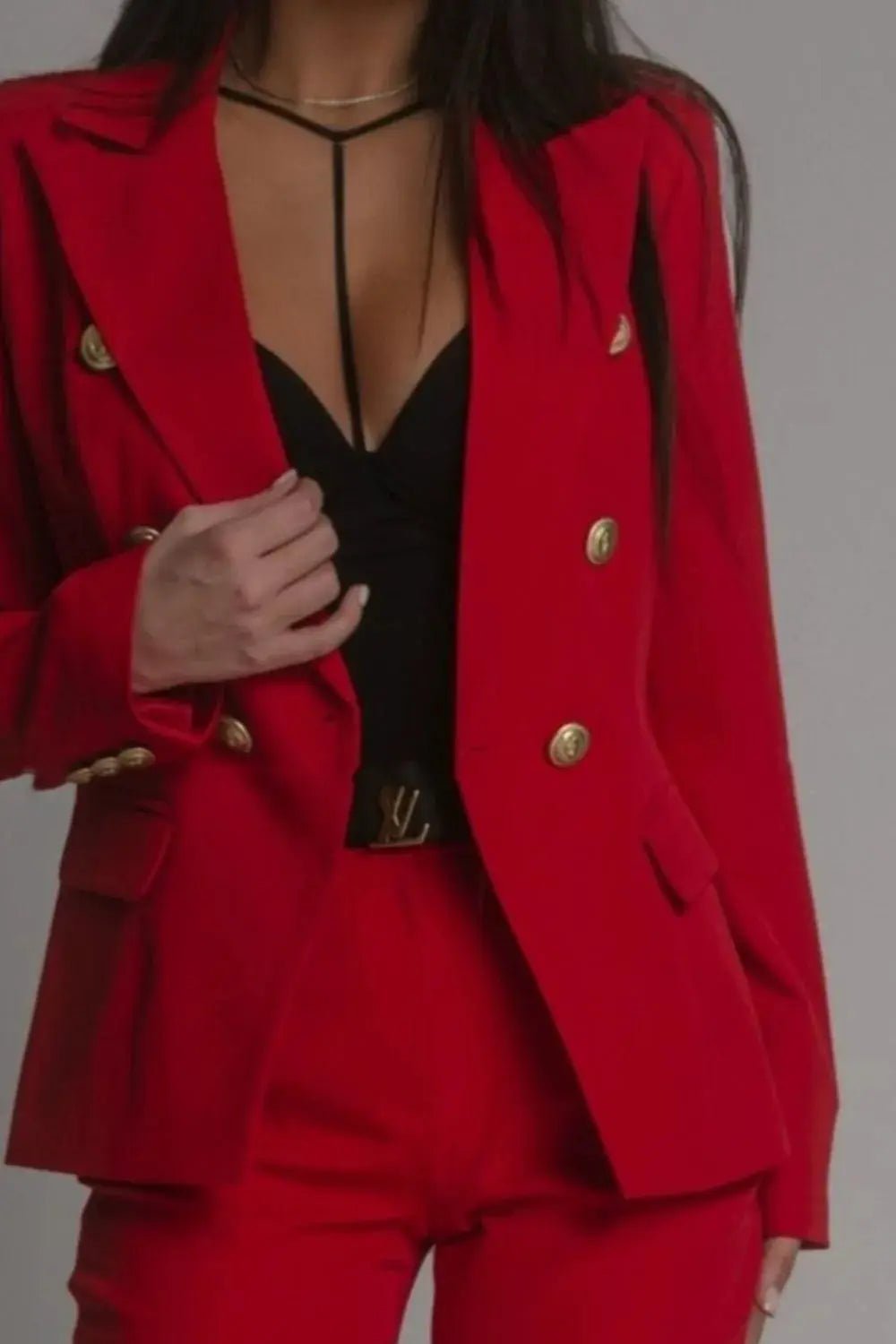 Full Size Lapel Collar Long Sleeve Blazer and Pants Set Plus Size - Couture Envy