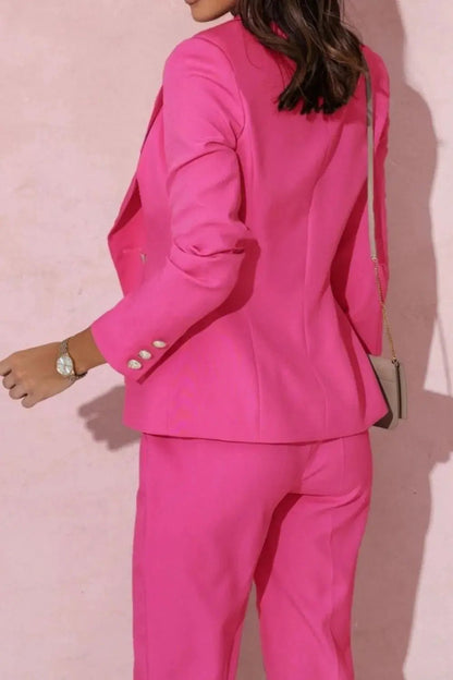 Full Size Lapel Collar Long Sleeve Blazer and Pants Set Plus Size - Couture Envy