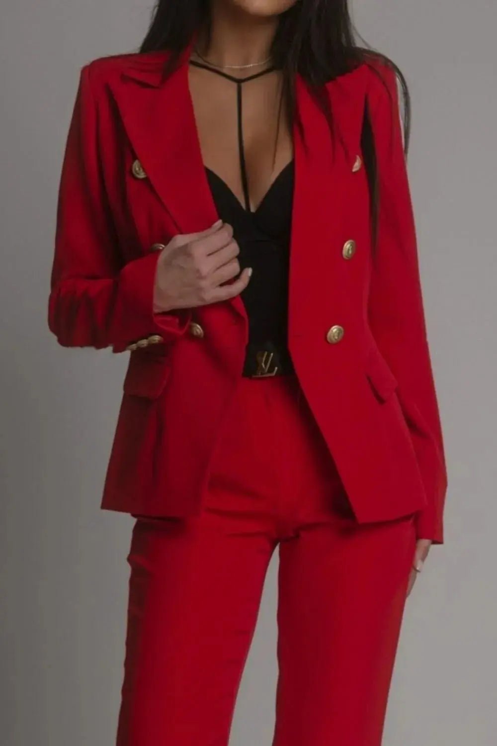 Full Size Lapel Collar Long Sleeve Blazer and Pants Set Plus Size - Couture Envy