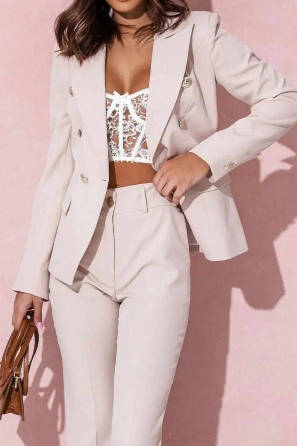 Full Size Lapel Collar Long Sleeve Blazer and Pants Set Plus Size - Couture Envy