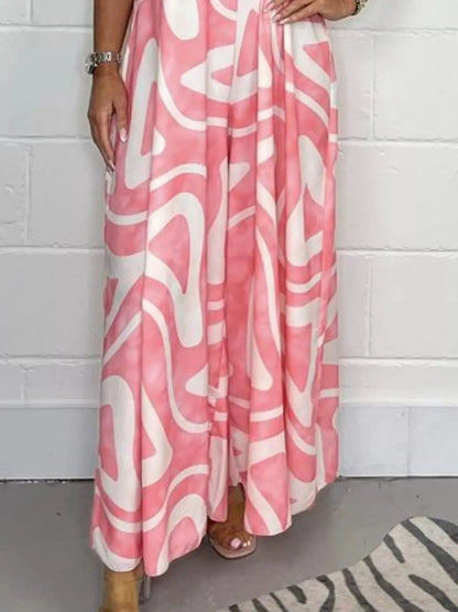 Full Size Printed Wide - Leg Jumpsuit with Flutter Sleeves Plus Size - Couture Envy