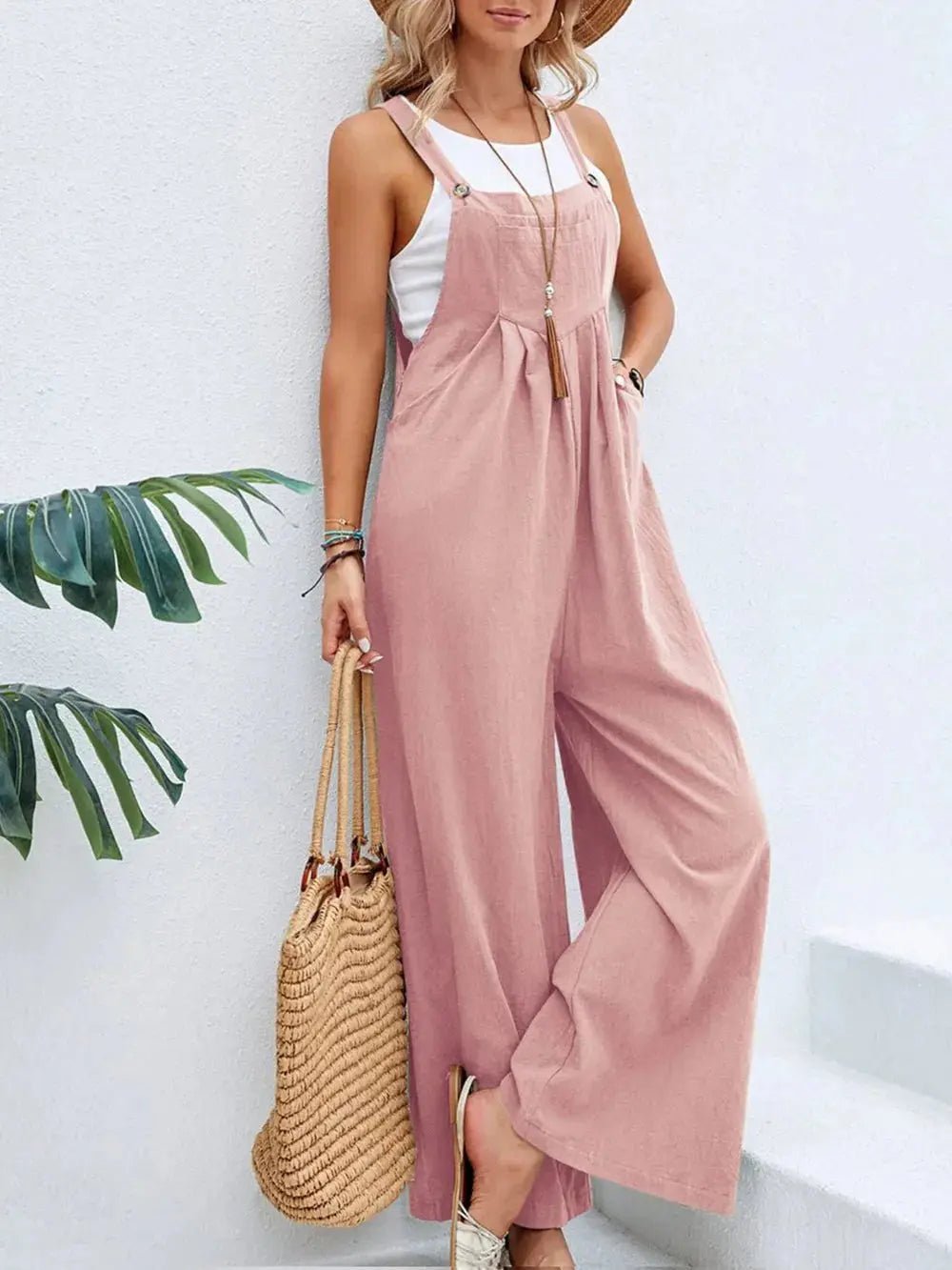 Full Size Square Neck Wide Strap Overalls - Couture Envy
