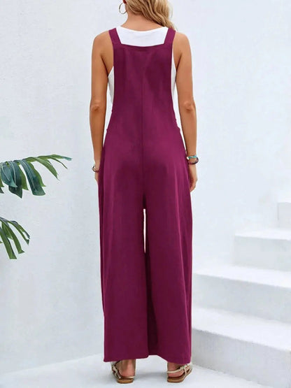 Full Size Square Neck Wide Strap Overalls - Couture Envy