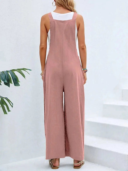 Full Size Square Neck Wide Strap Overalls - Couture Envy