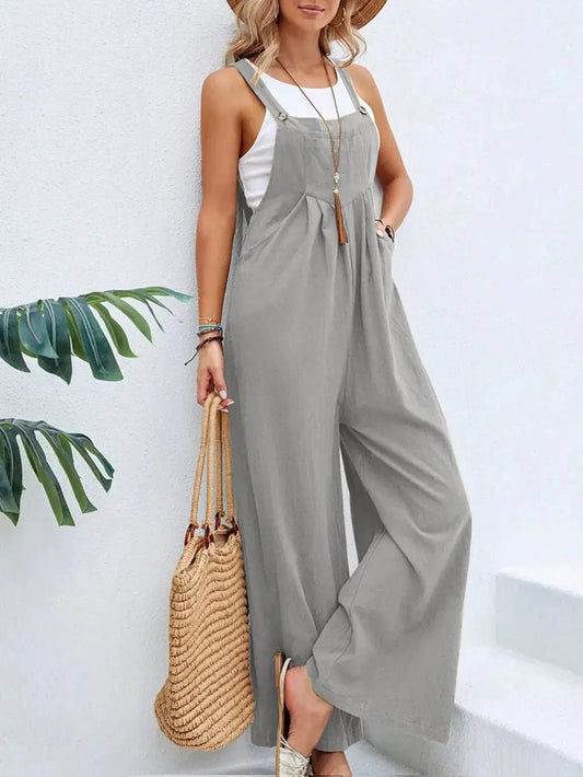 Full Size Square Neck Wide Strap Overalls - Couture Envy
