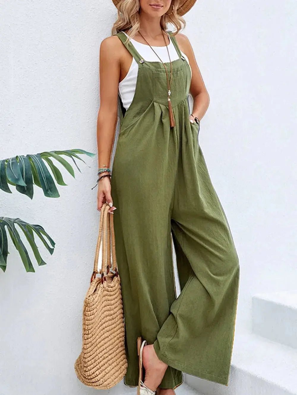 Full Size Square Neck Wide Strap Overalls - Couture Envy