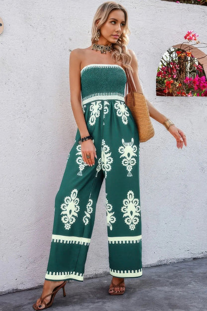 Geo Print Off Shoulder High Waist Fit Jumpsuit - Couture Envy