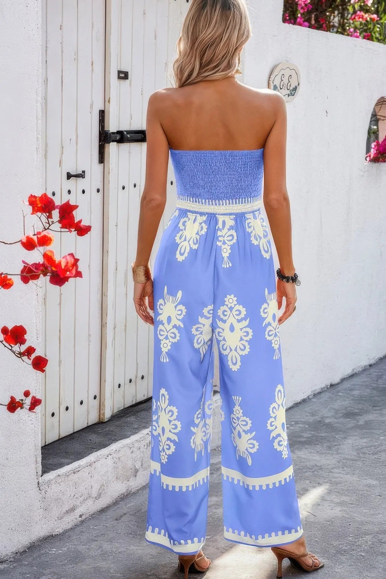 Geo Print Off Shoulder High Waist Fit Jumpsuit - Couture Envy