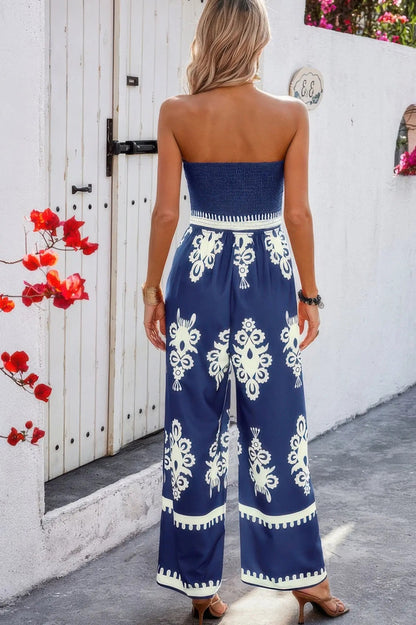 Geo Print Off Shoulder High Waist Fit Jumpsuit - Couture Envy