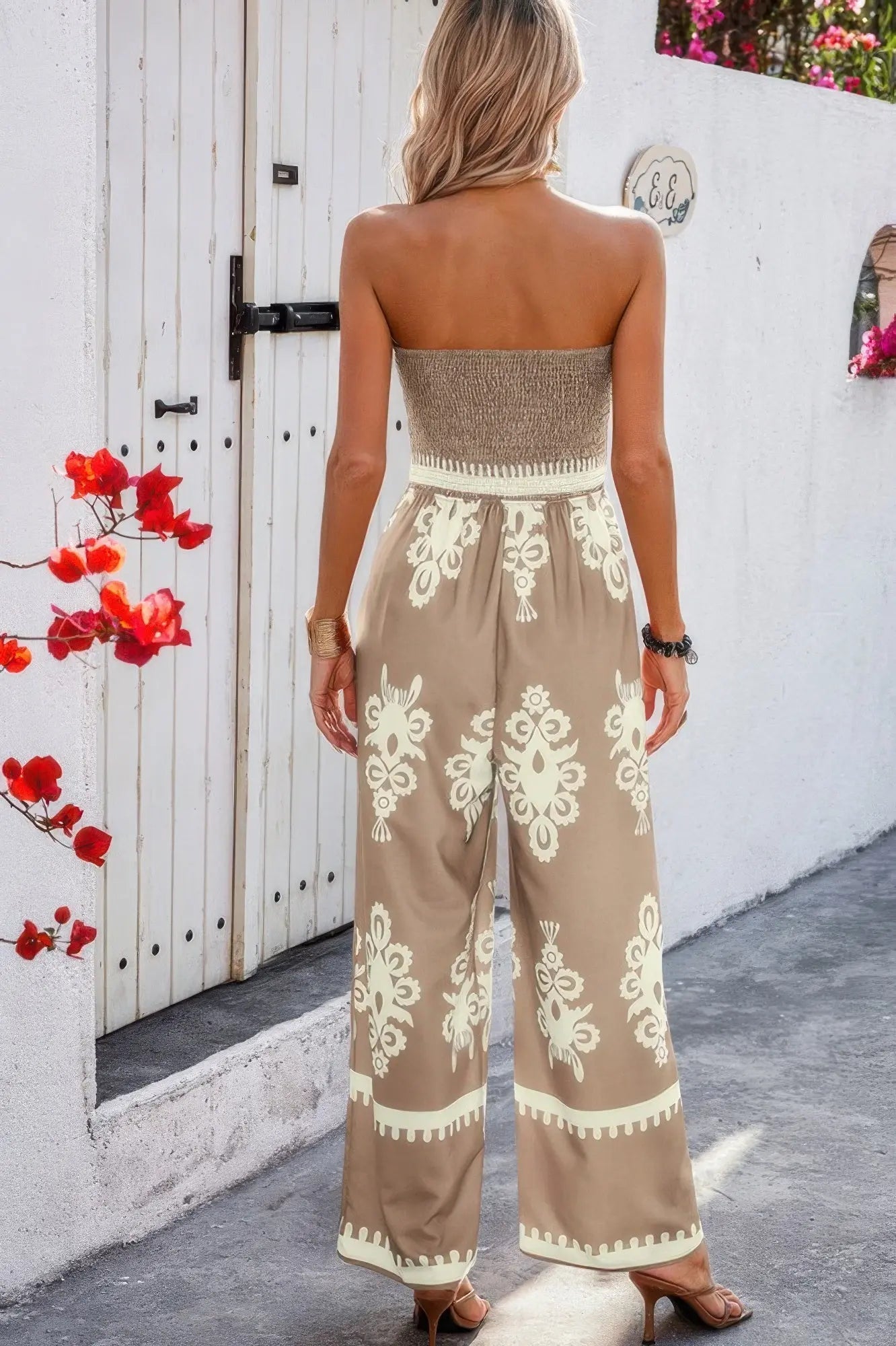 Geo Print Off Shoulder High Waist Fit Jumpsuit - Couture Envy