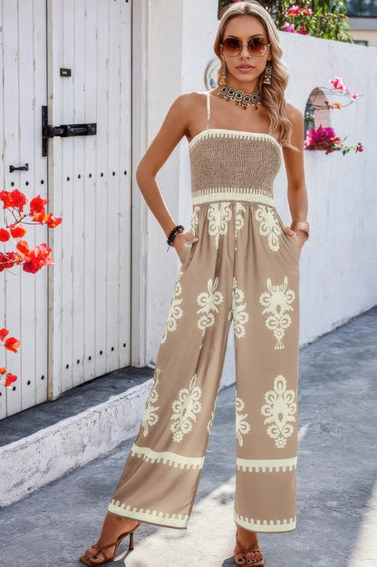 Geo Print Off Shoulder High Waist Fit Jumpsuit - Couture Envy