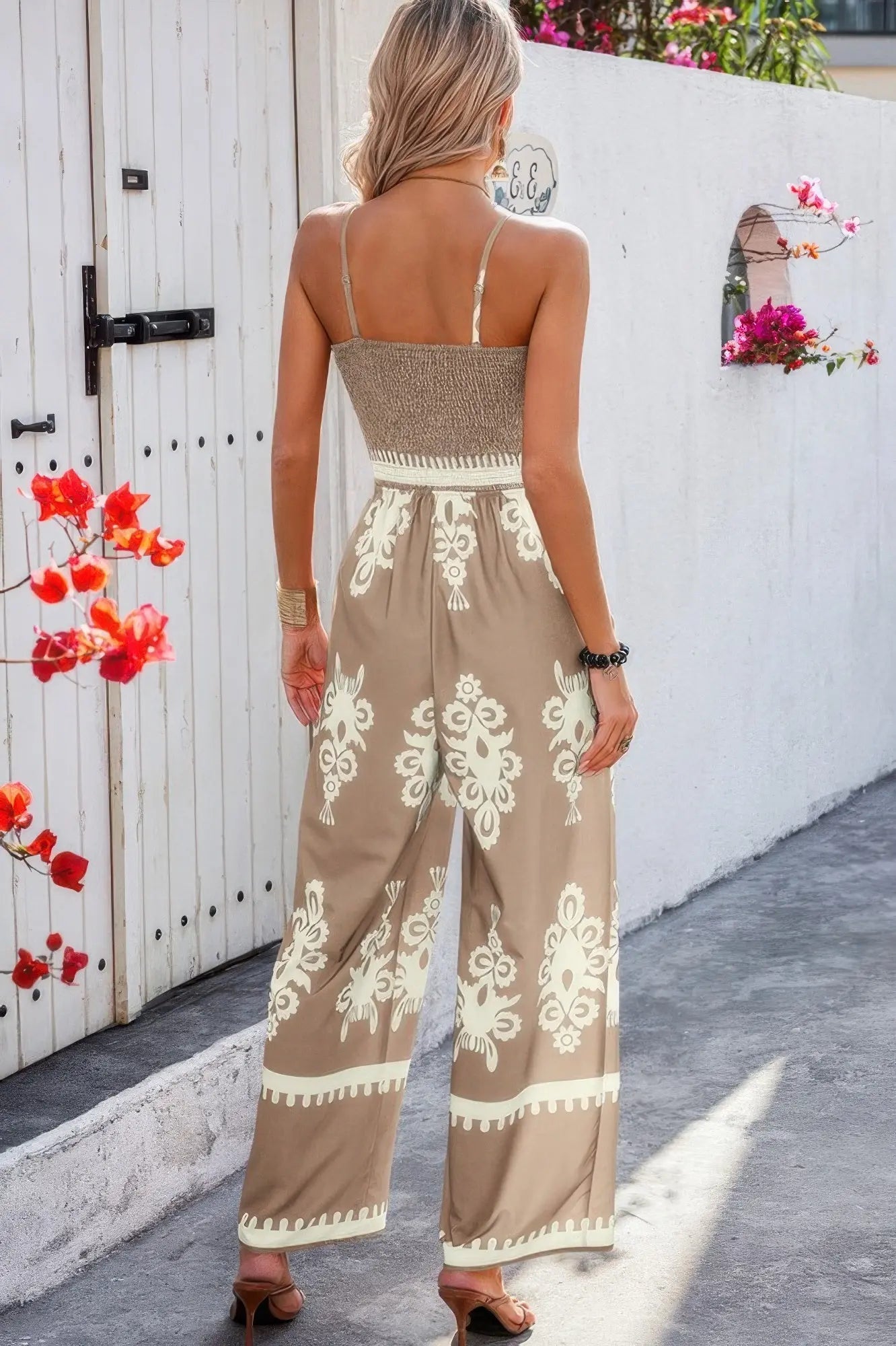 Geo Print Off Shoulder High Waist Fit Jumpsuit - Couture Envy