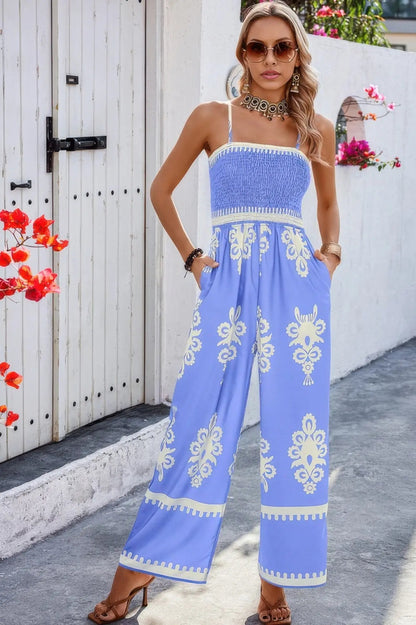 Geo Print Off Shoulder High Waist Fit Jumpsuit - Couture Envy