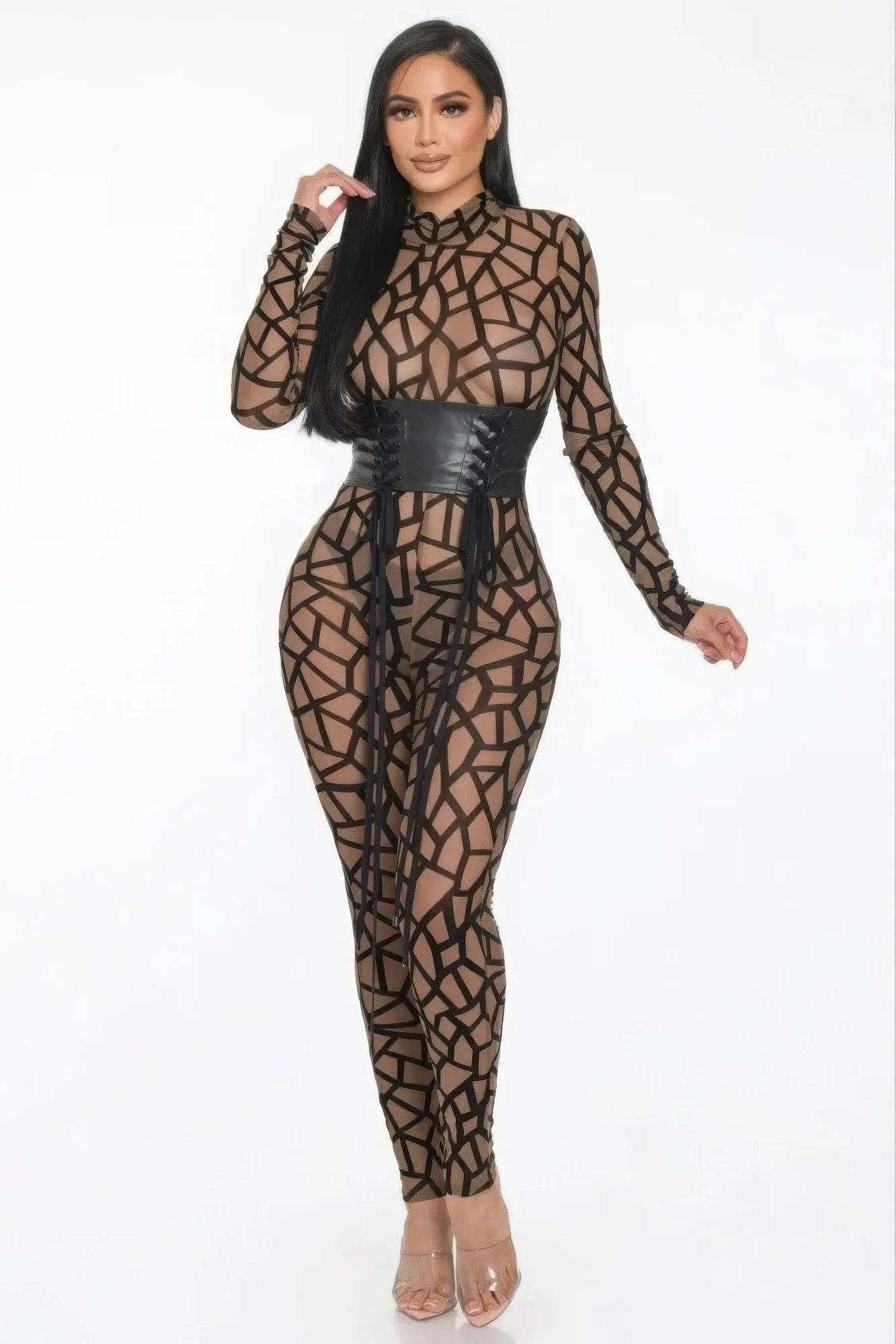 Geometric Printed Jersey Jumpsuit - Couture Envy