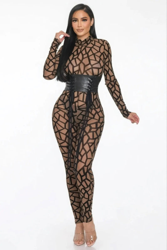 Geometric Printed Jersey Jumpsuit - Couture Envy