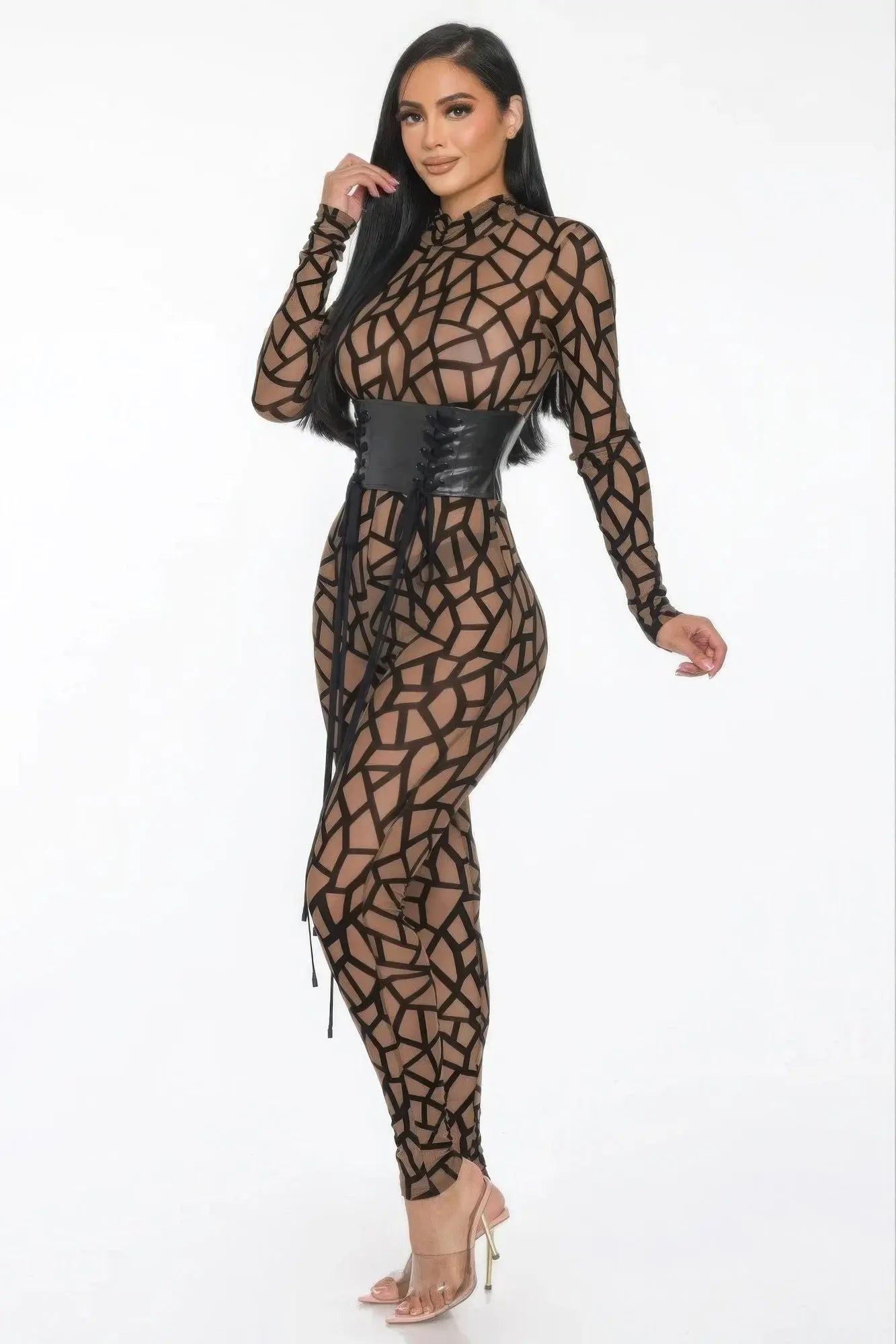 Geometric Printed Jersey Jumpsuit - Couture Envy