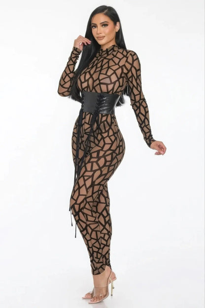 Geometric Printed Jersey Jumpsuit - Couture Envy