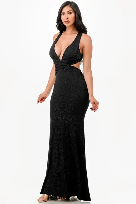 Glittered Crisscross Back Ruched Dress - Couture Envy
